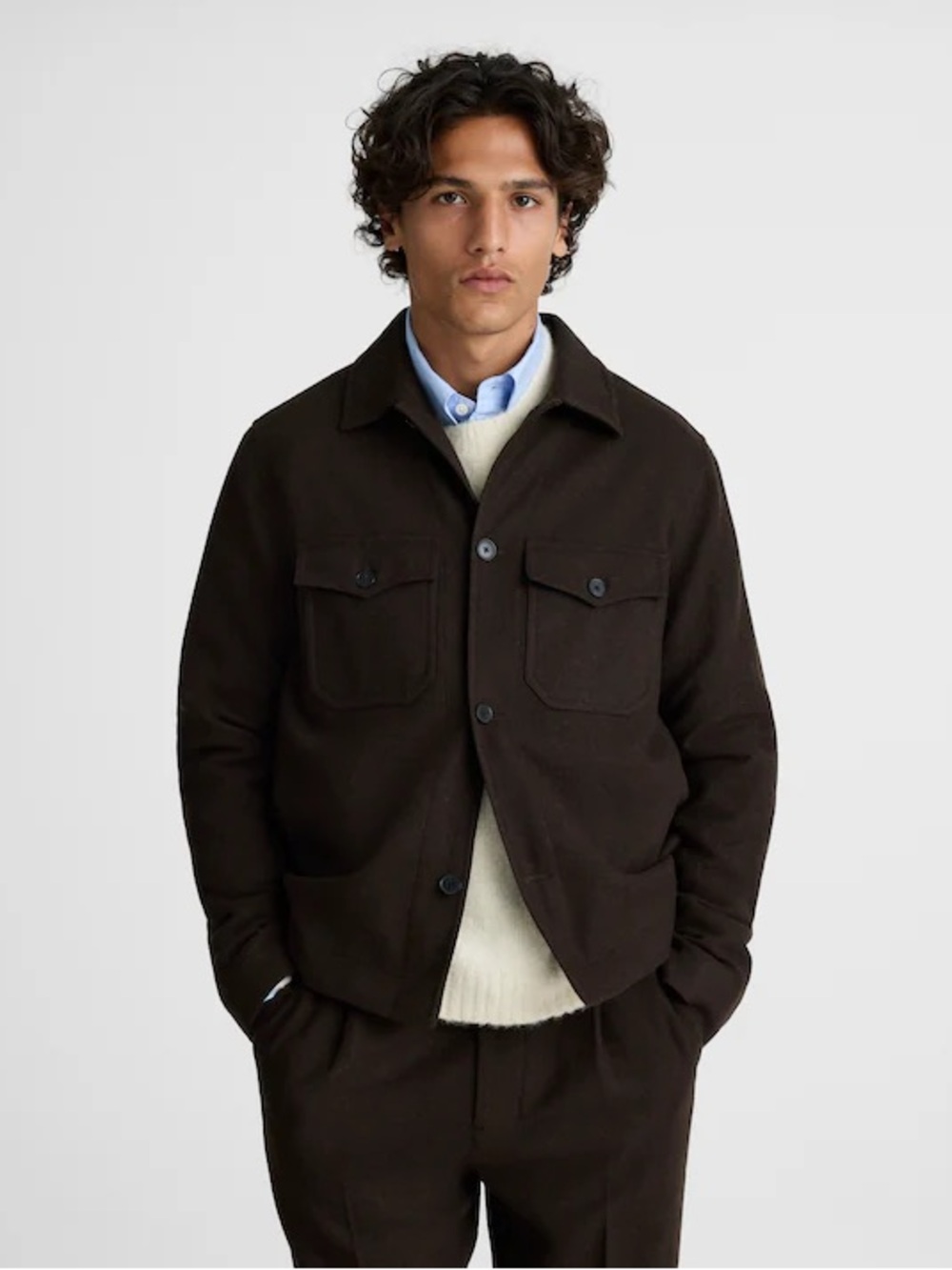 Madewell Mens Patch Pocket Wool Shirt Jacket Chocolate Brown‎ size large NWT